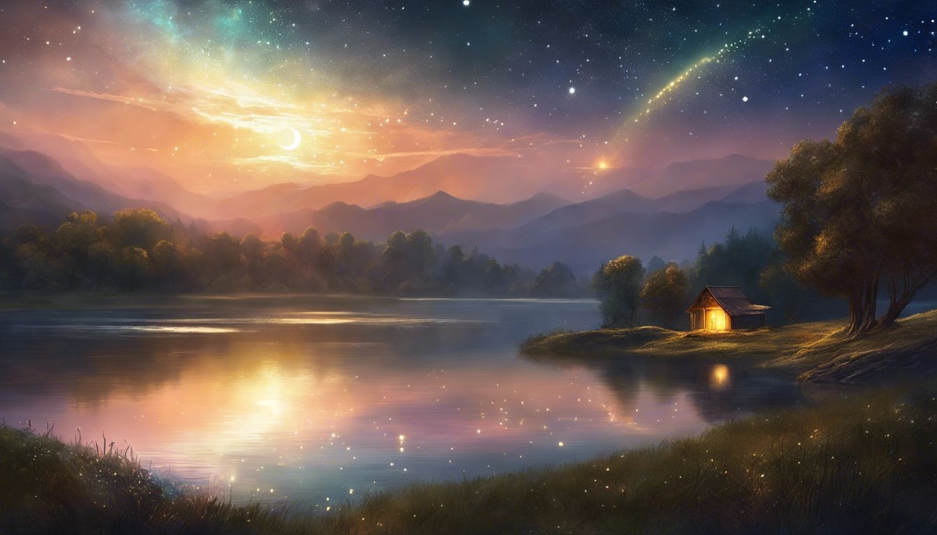 A bright star shines over a serene nighttime landscape.