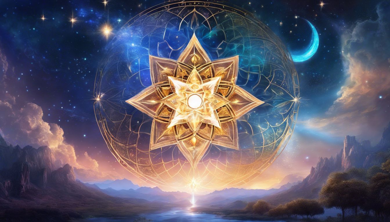 The celestial puzzle and brahma yoga symbol under a starry sky.