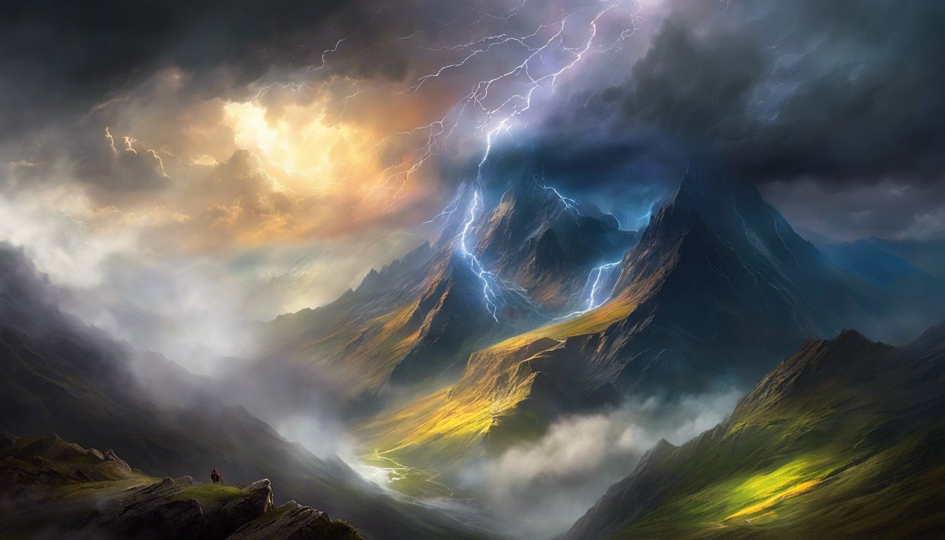 A brewing thunderstorm over a mountain peak with dramatic contrast.