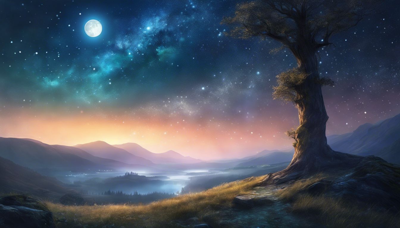 Tranquil moonlit landscape with clear night sky and natural surroundings.