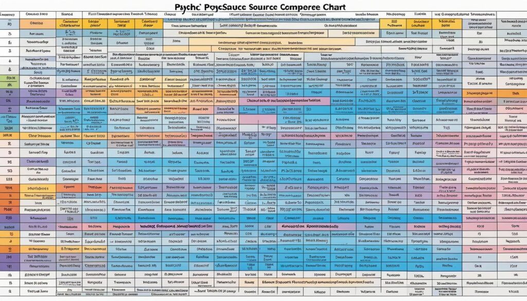 Psychic source comparison chart